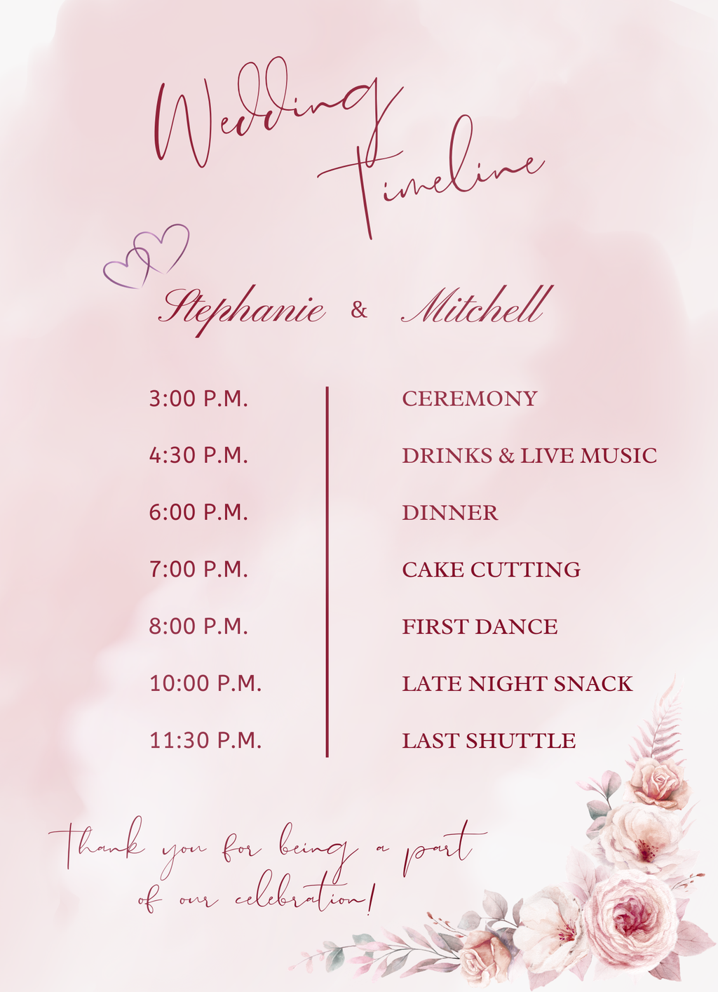 Wedding Invitation - Burgundy & Dusty Rose