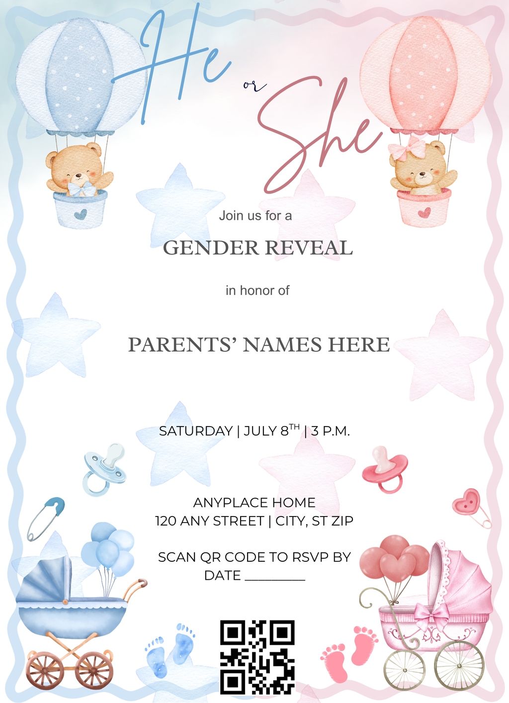 Gender Reveal Invitation Bear