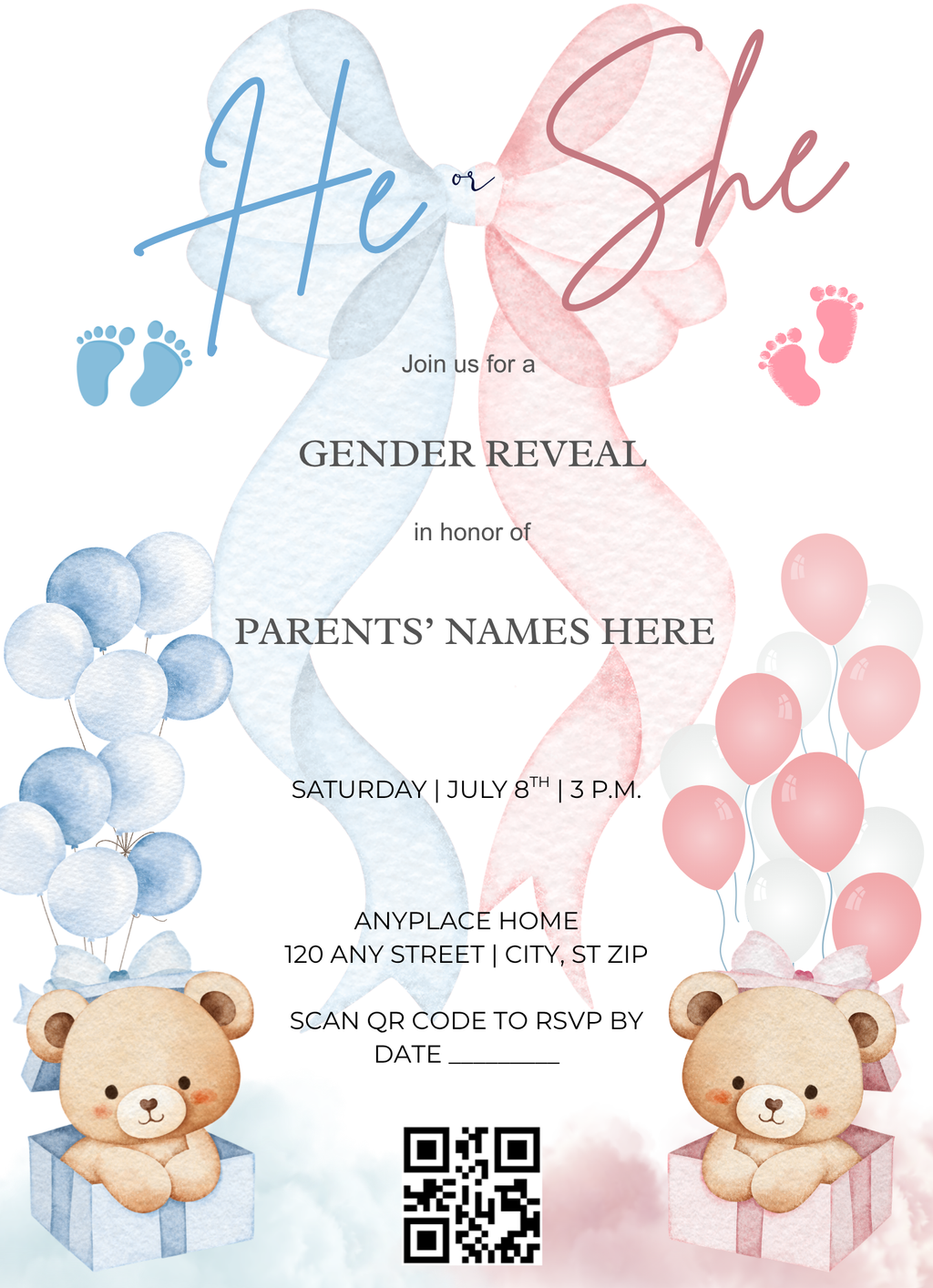 Gender Reveal Invitation - Bow