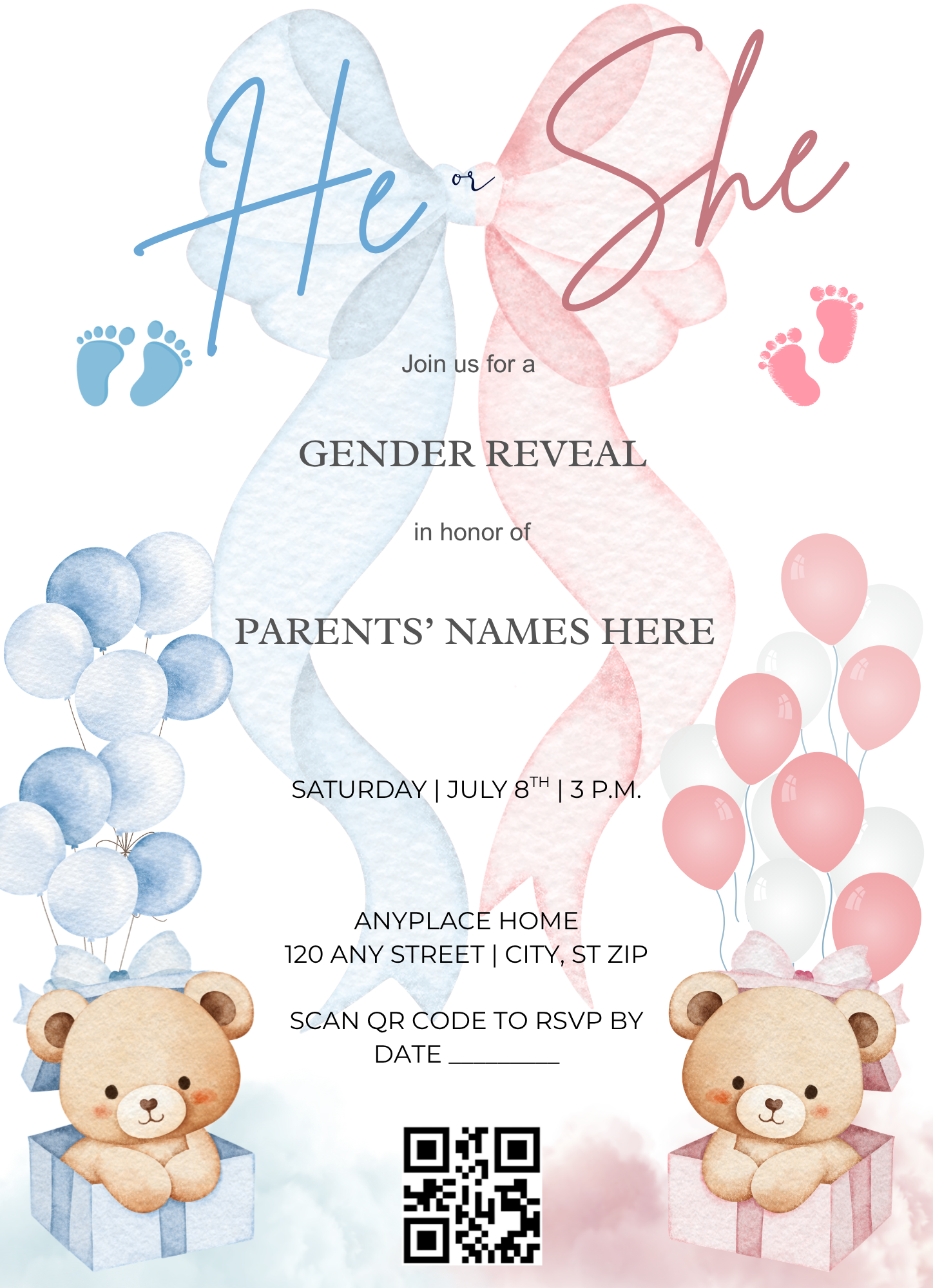 Gender Reveal Invitation - Bow