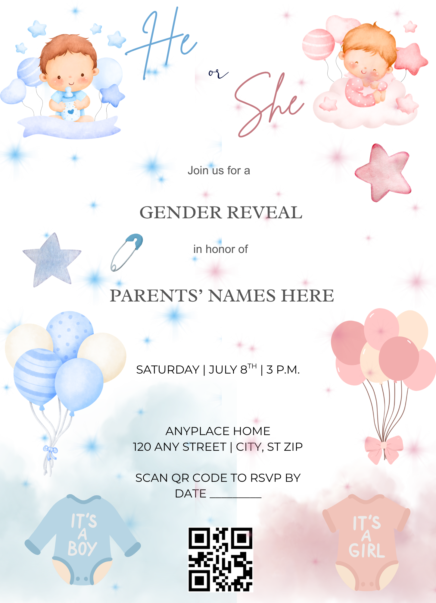 Gender Reveal Invitation Stars