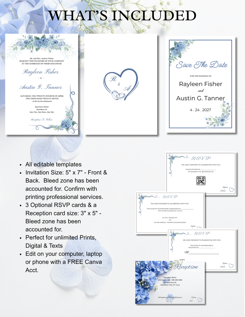 Wedding Invitation Suite - Dusty Blue