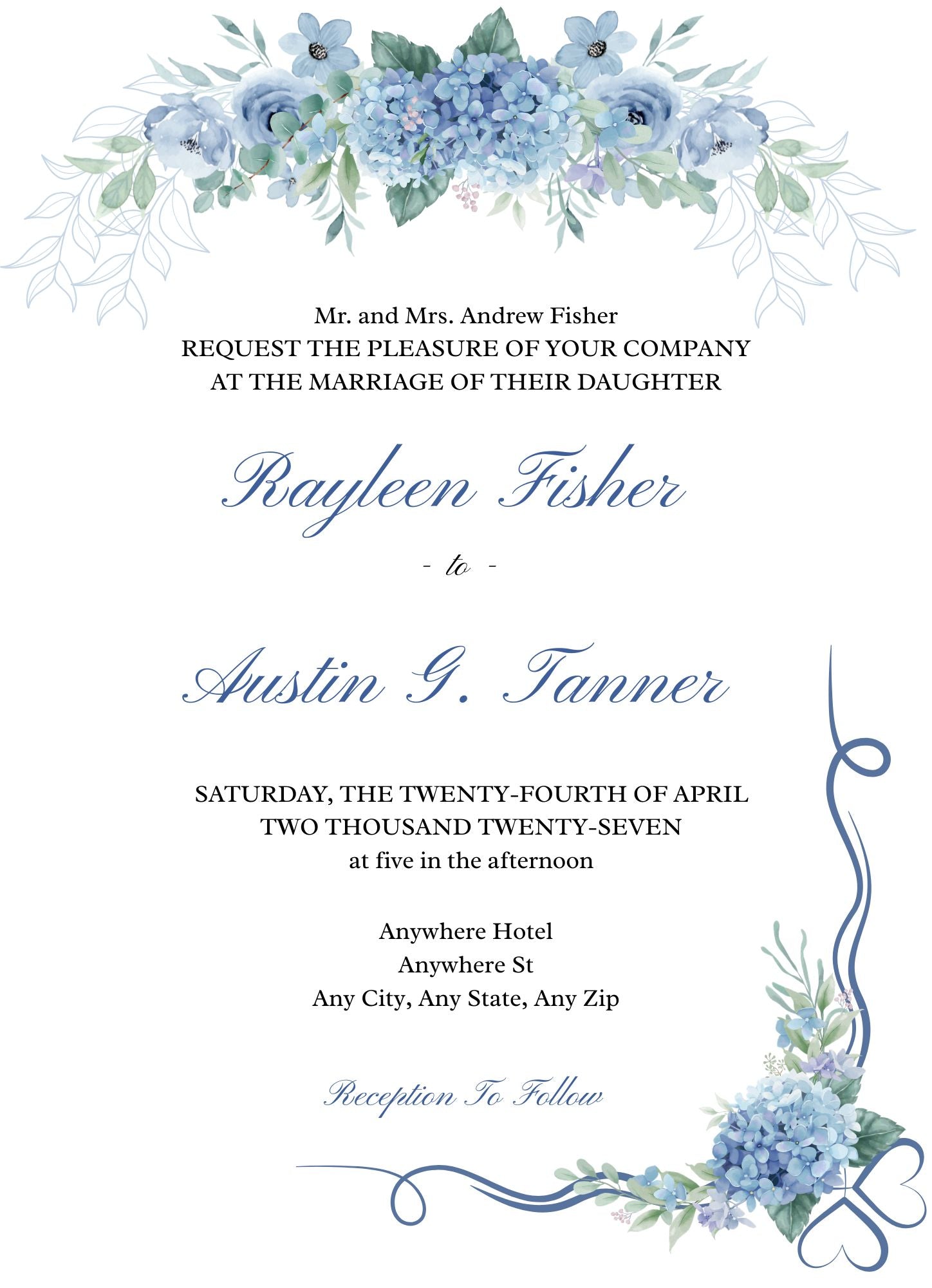 Wedding Invitation Suite - Dusty Blue