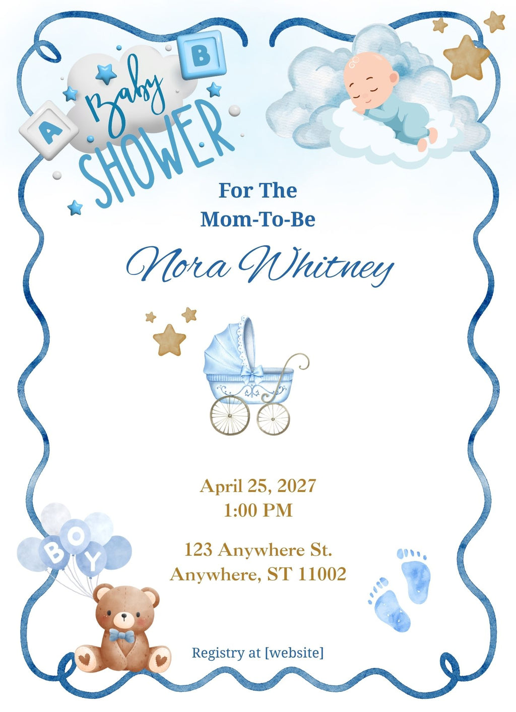 Baby Boy Invitation -Bear