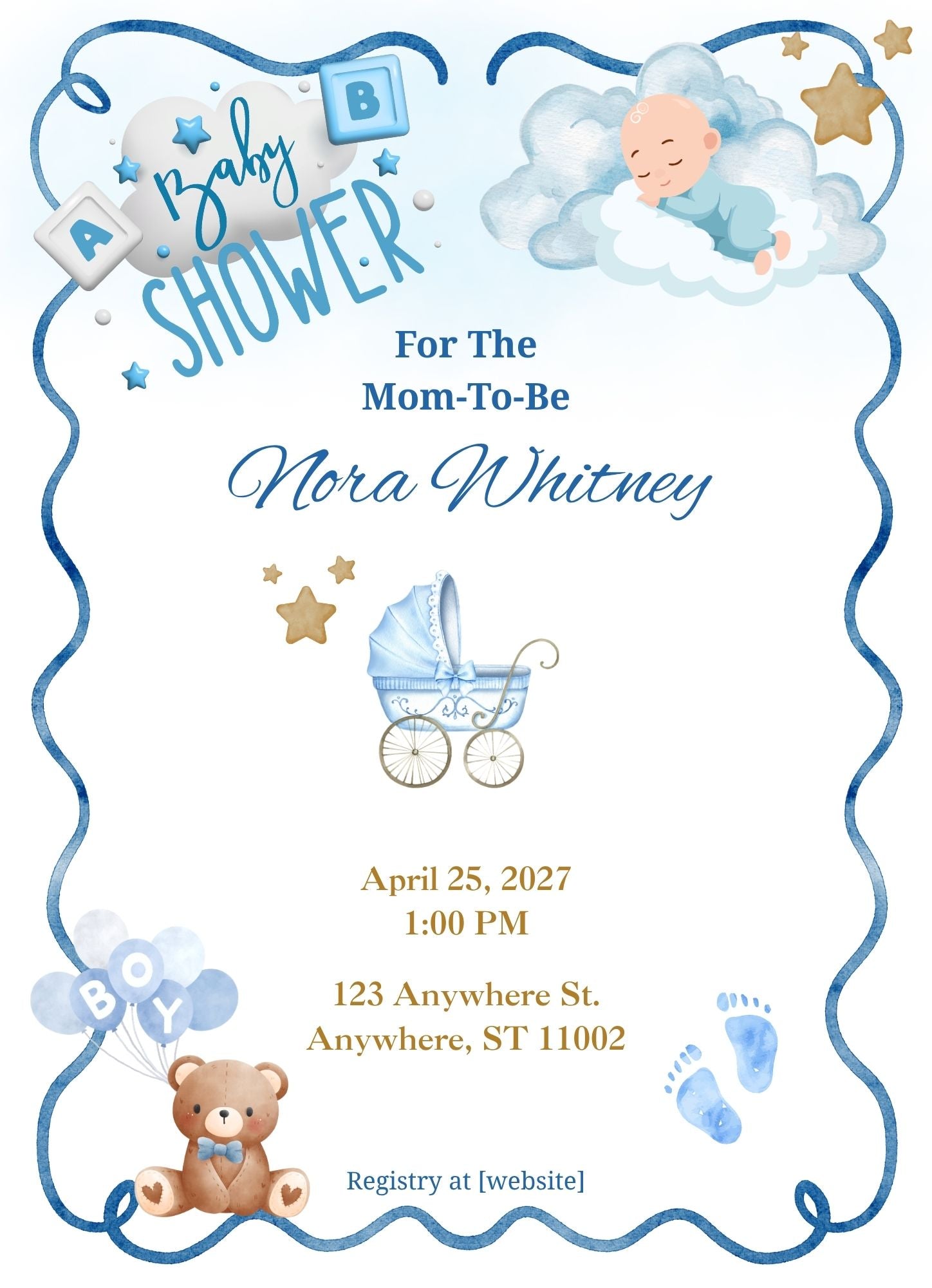 Baby Boy Invitation -Bear