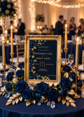 Midnight Sapphire & Gold Rose Wedding Invitation Suite