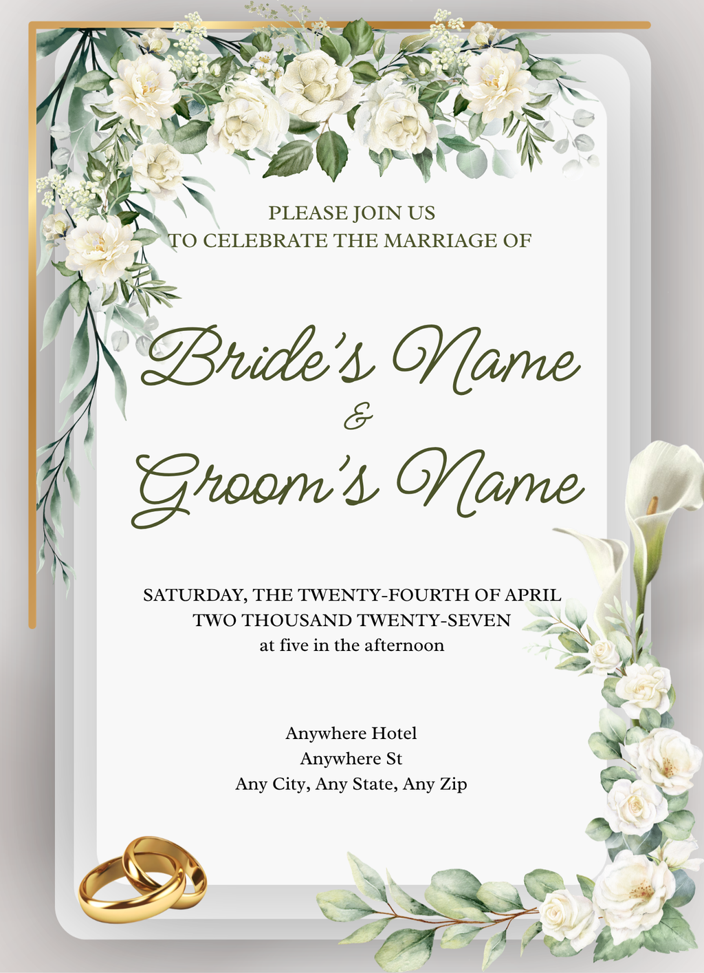 Wedding Invitation - White Roses