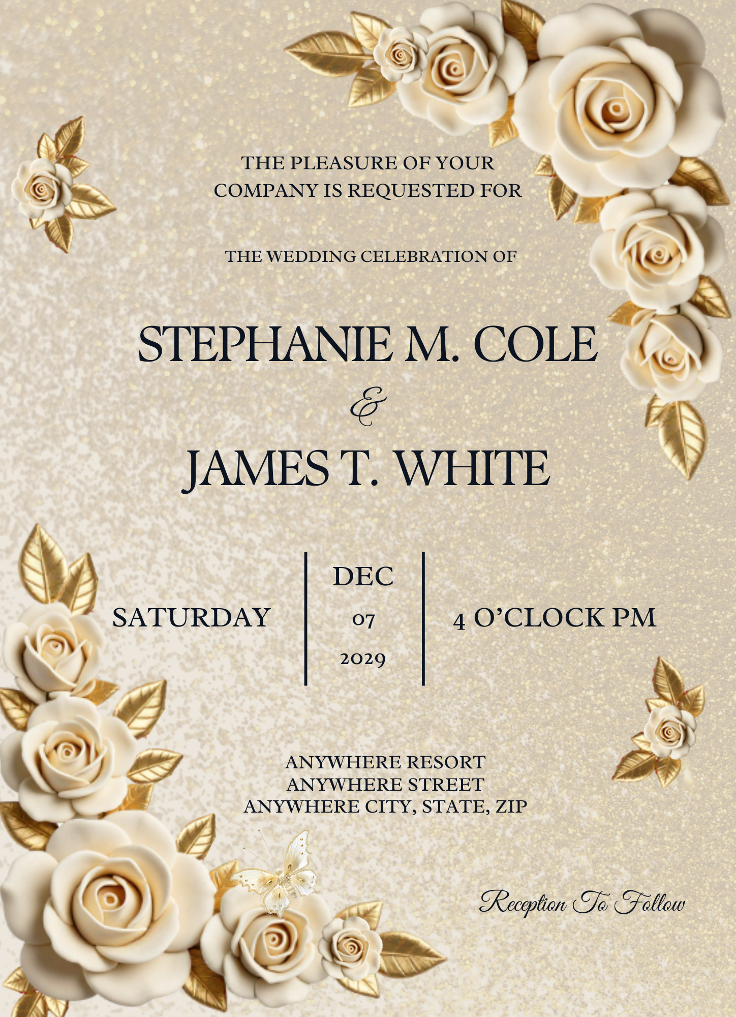 Wedding Invitation Ivory & Gold