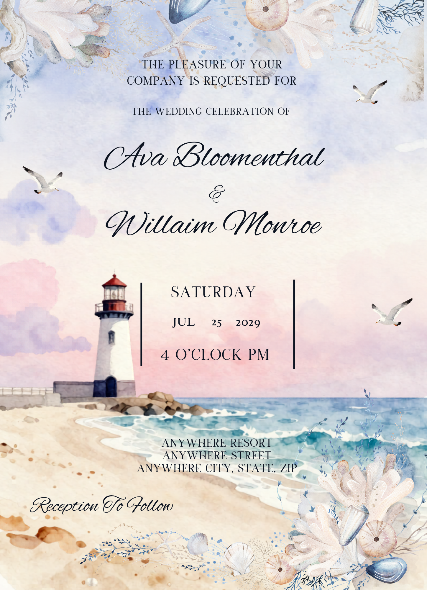 Coastal Lighthouse Wedding Invitation Suite