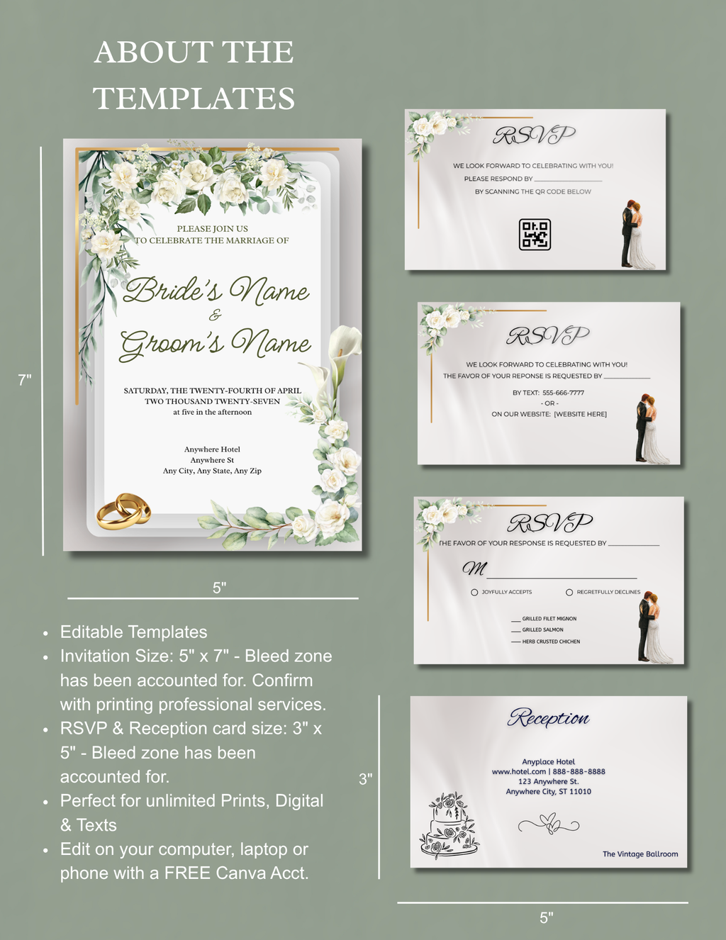 Wedding Invitation - White Roses