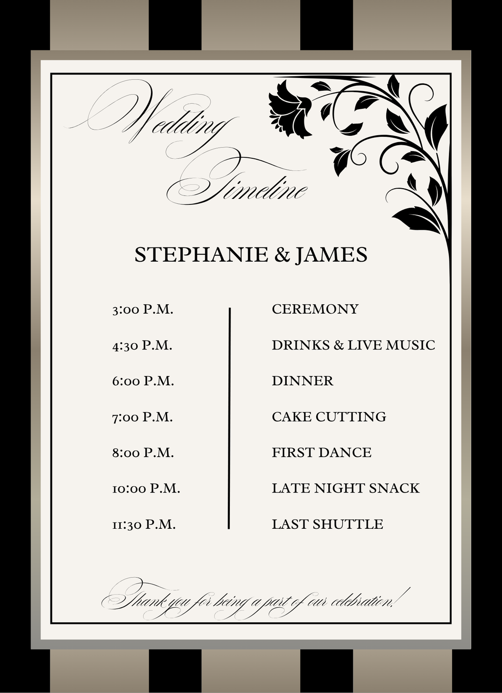 Black w/Gold Stripes Wedding Invitation Suite