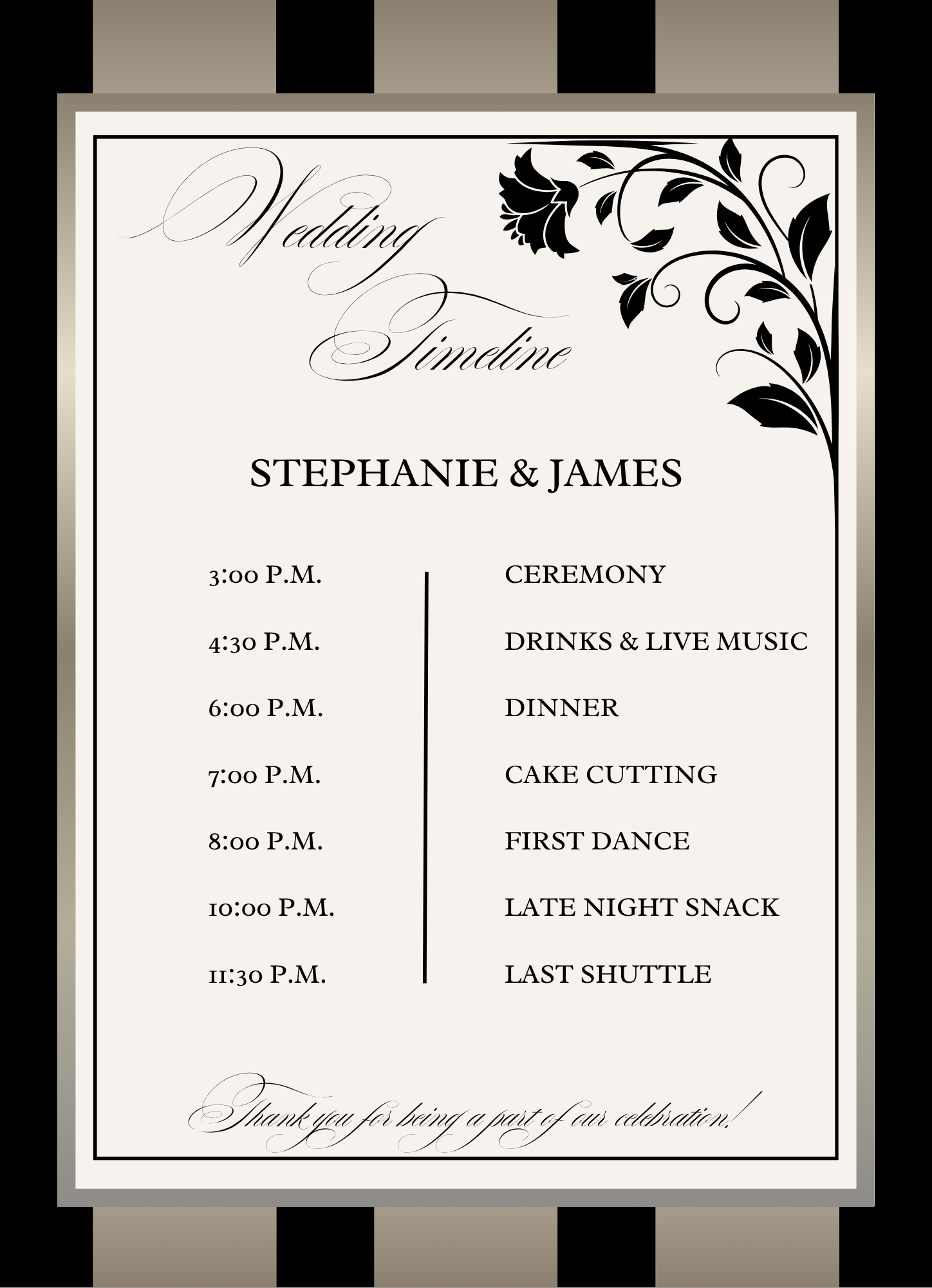 Black w/Gold Stripes Wedding Invitation Suite