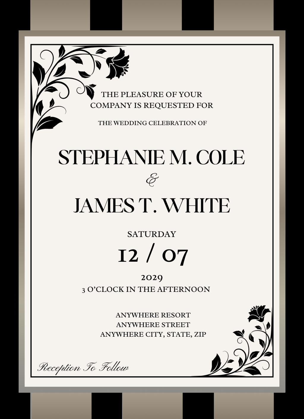 Black w/Gold Stripes Wedding Invitation Suite