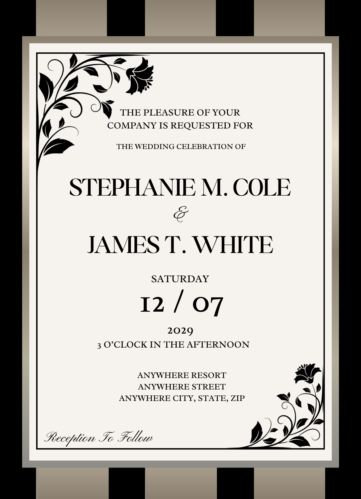 Black w/Gold Stripes Wedding Invitation Suite