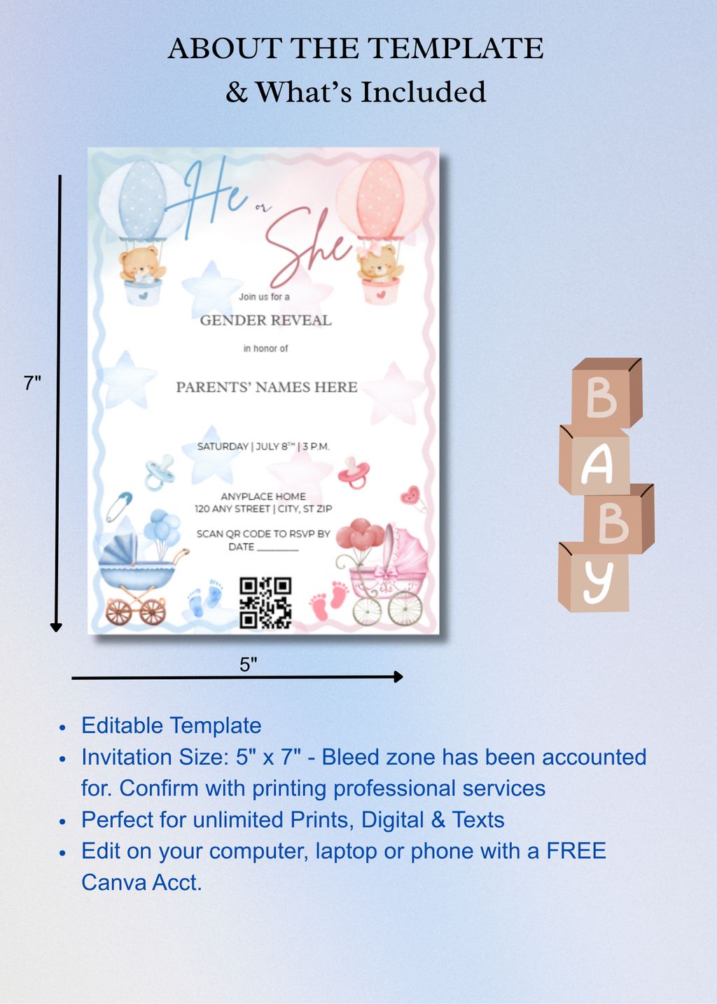Gender Reveal Invitation Bear