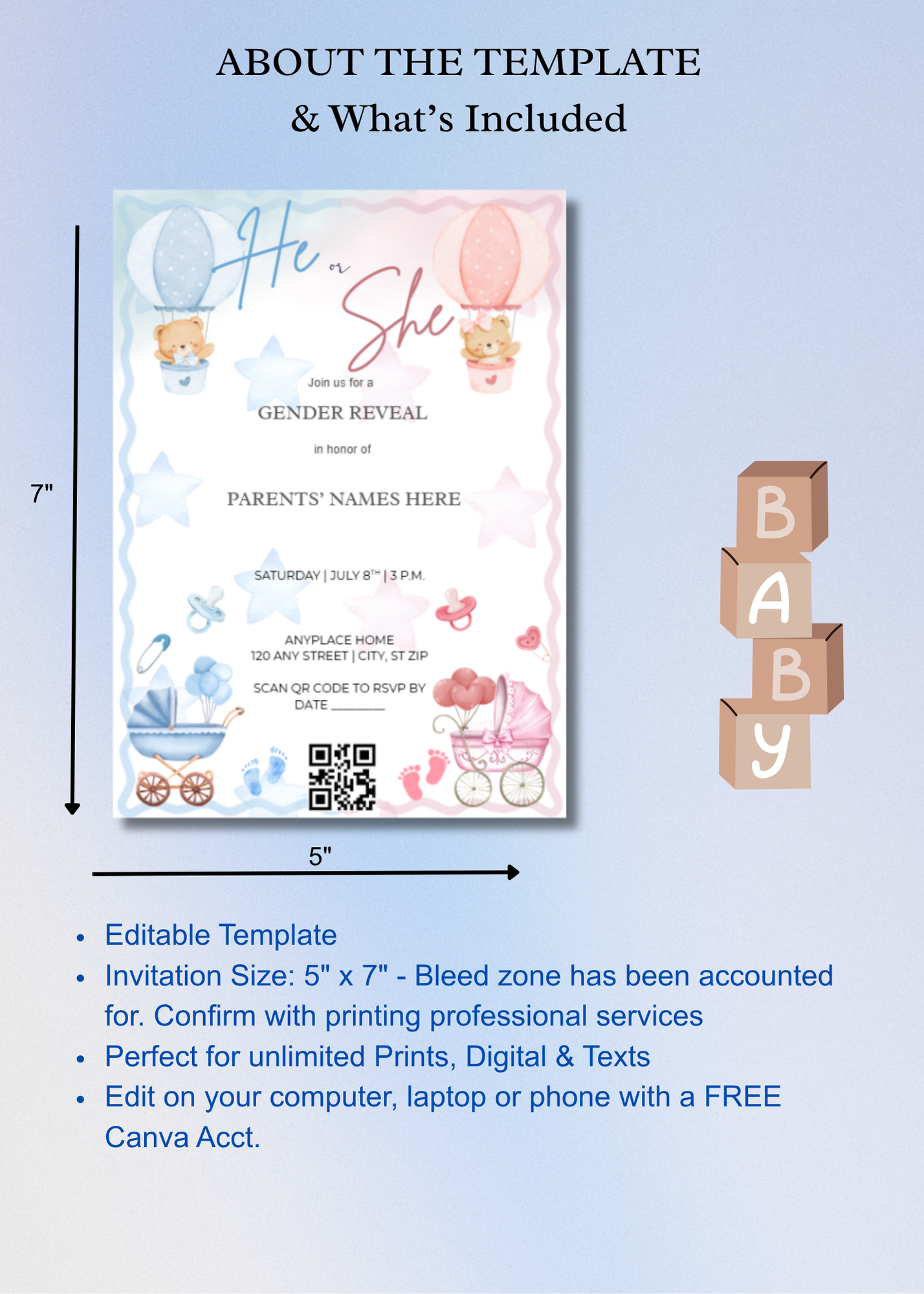 Gender Reveal Invitation Bear