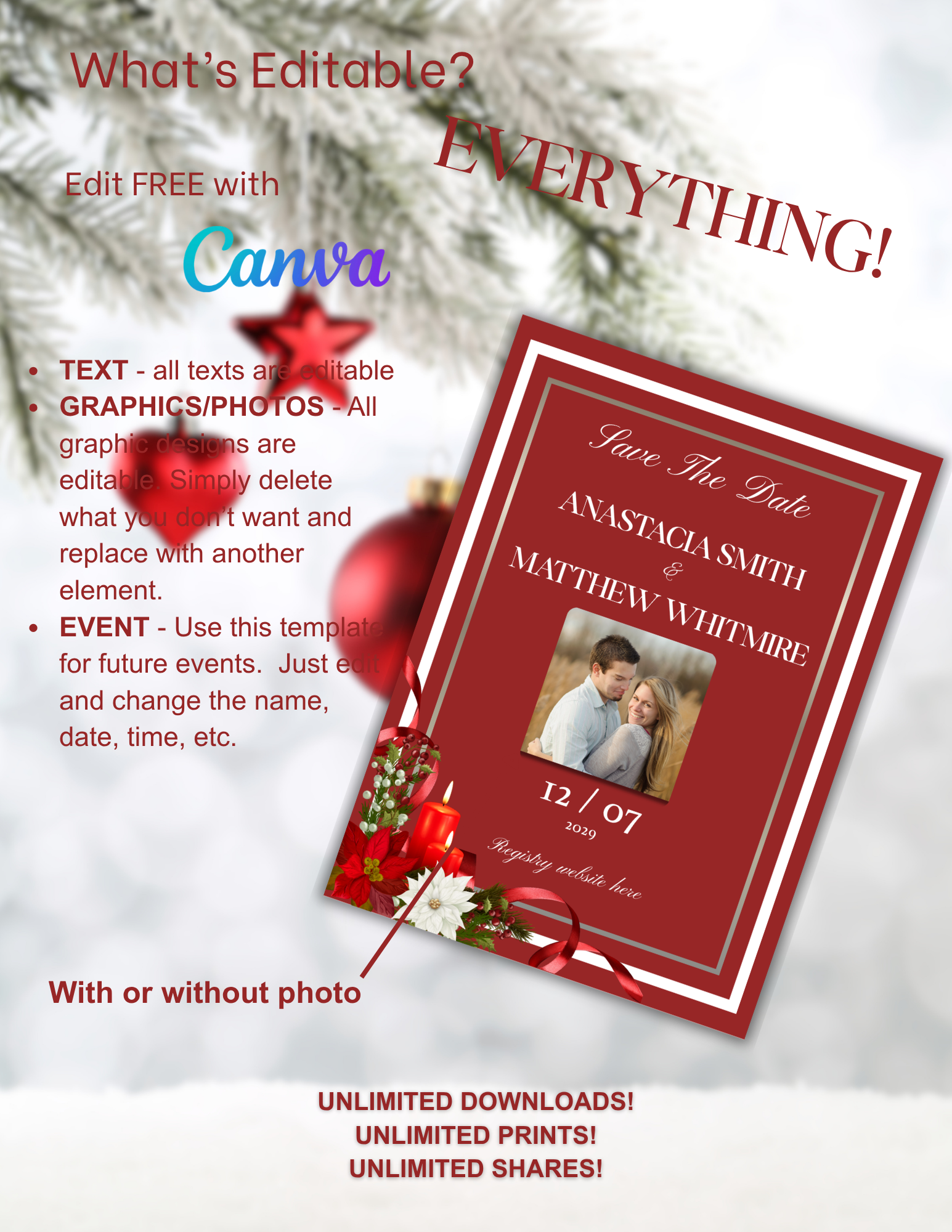 Christmas Romance Wedding Invitation Suite