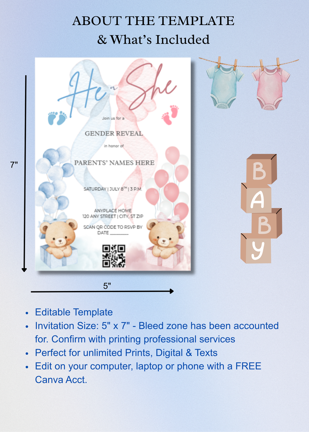 Gender Reveal Invitation - Bow