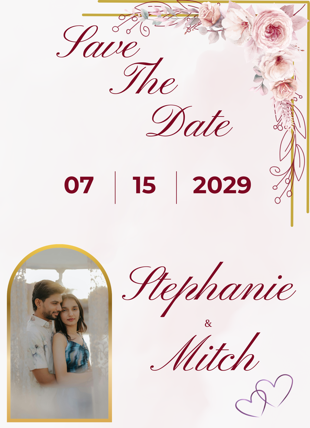 Wedding Invitation - Burgundy & Dusty Rose