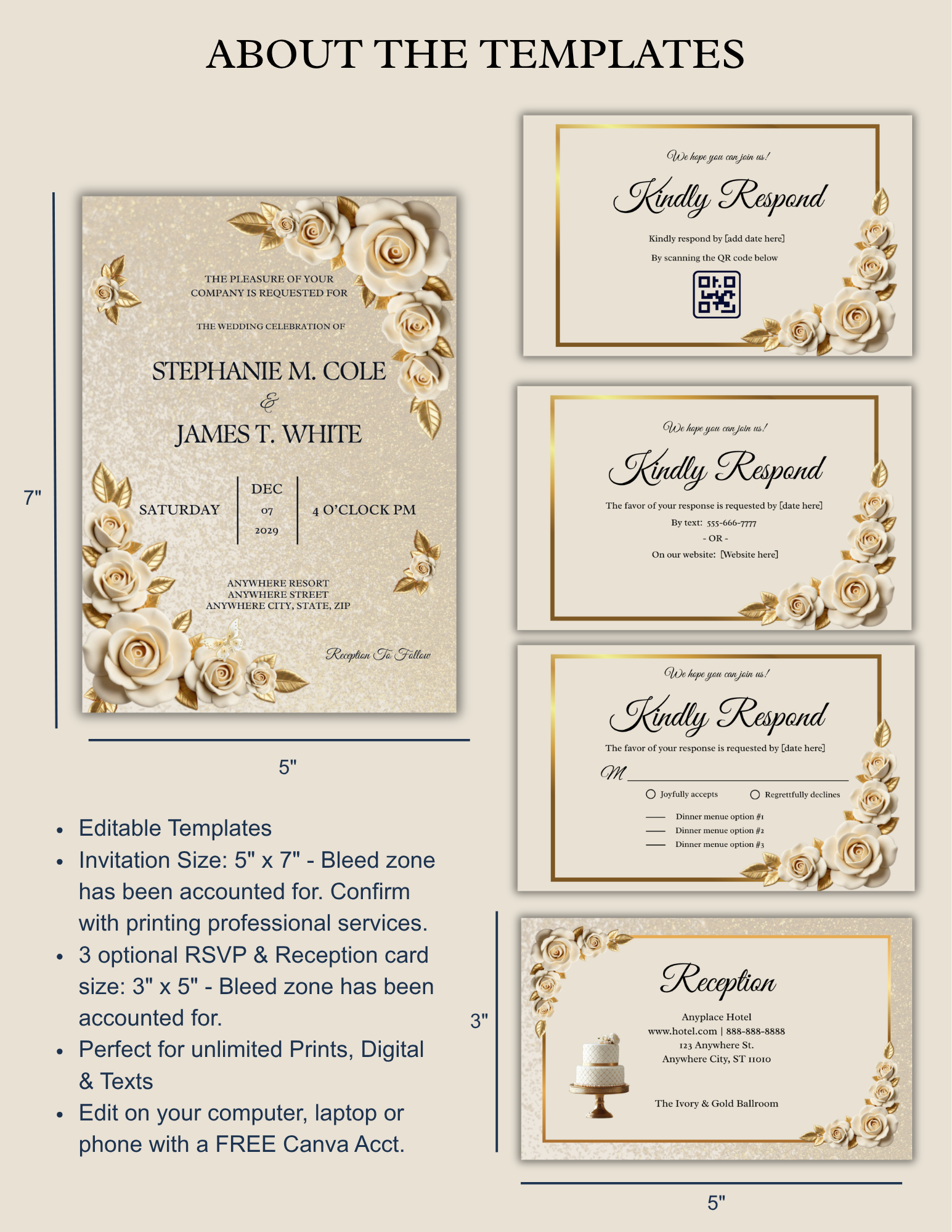 Wedding Invitation Ivory & Gold