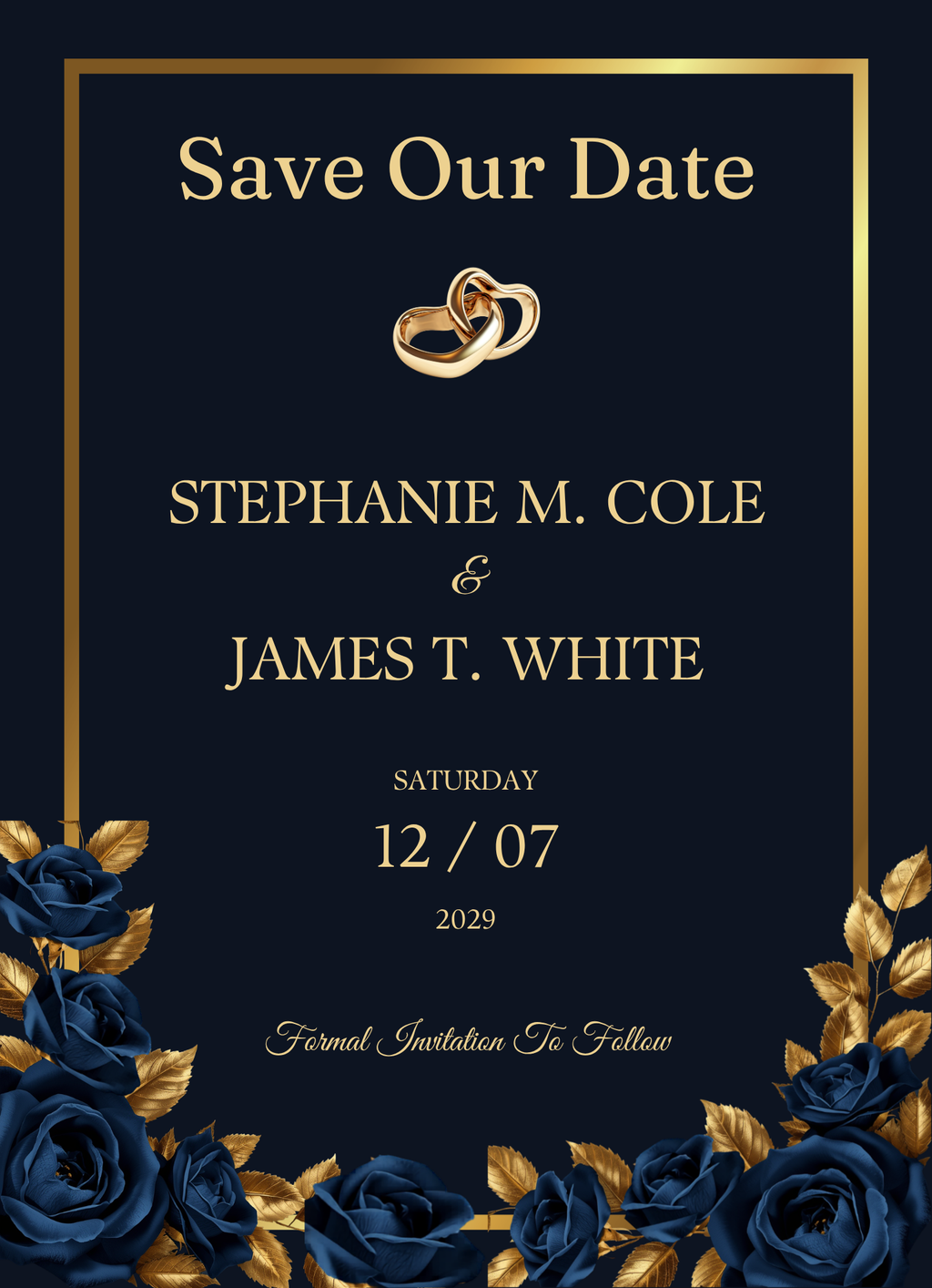 Midnight Sapphire & Gold Rose Wedding Invitation Suite