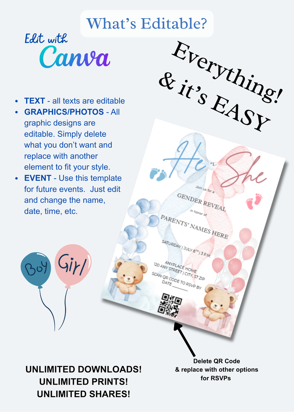 Gender Reveal Invitation - Bow