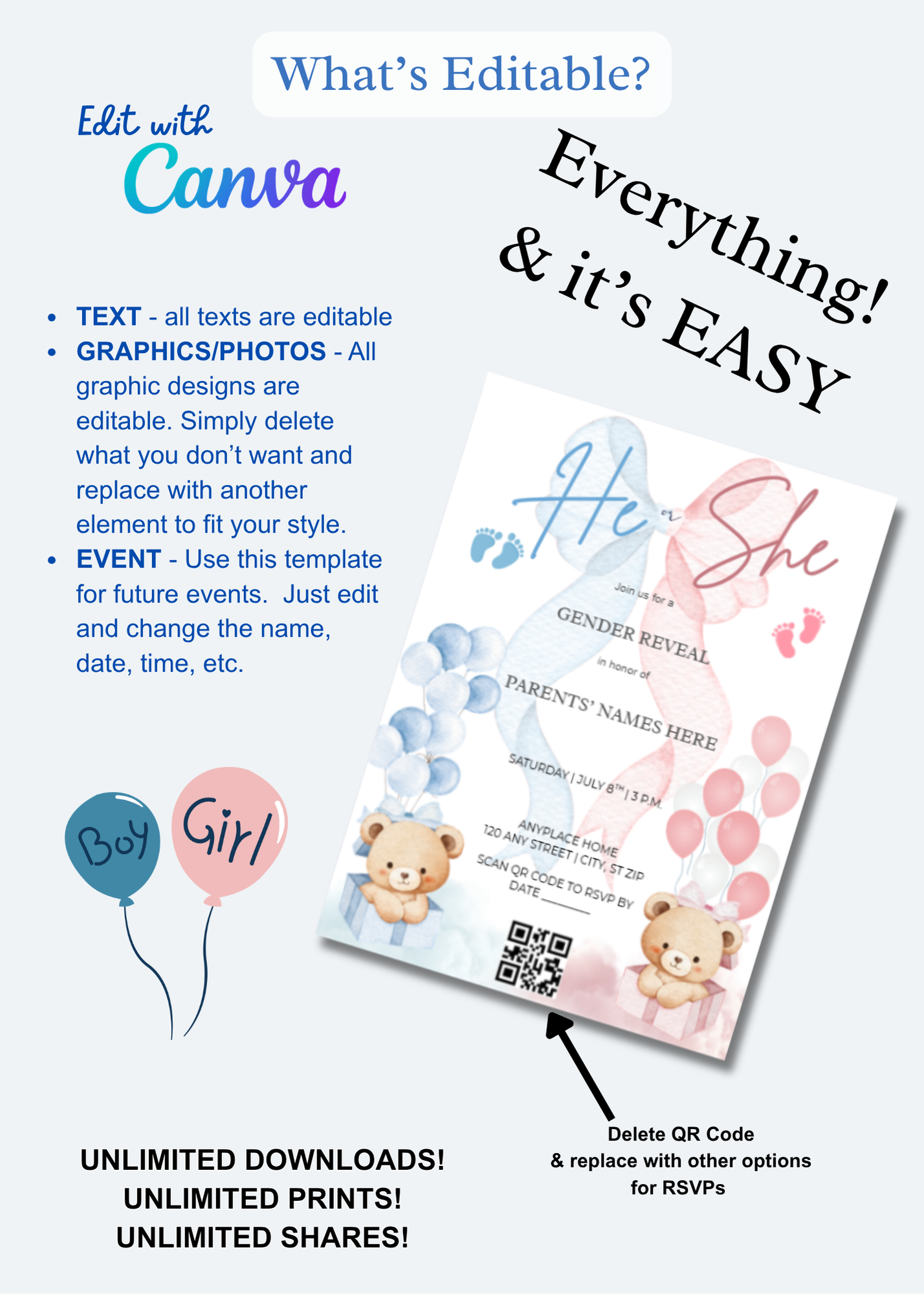 Gender Reveal Invitation - Bow