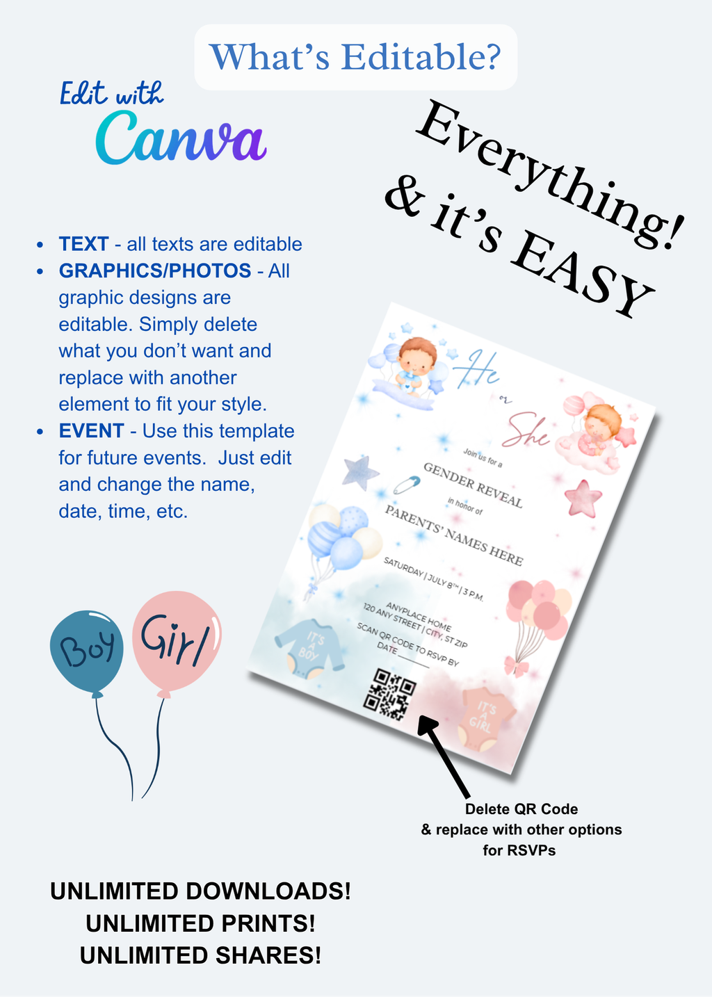 Gender Reveal Invitation Stars
