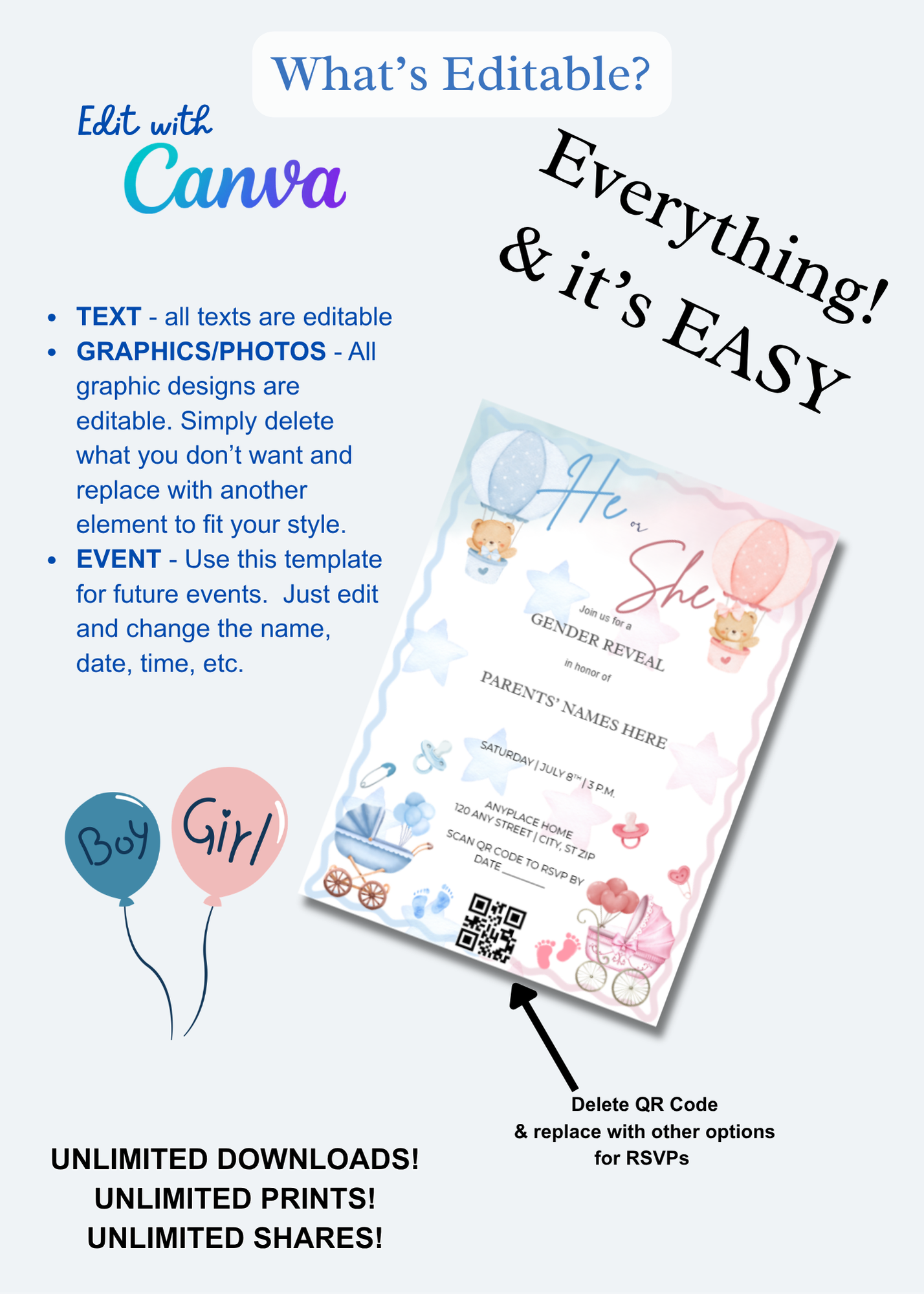 Gender Reveal Invitation Bear