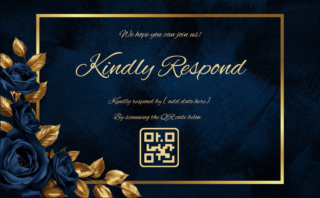 Midnight Sapphire & Gold Rose Wedding Invitation Suite