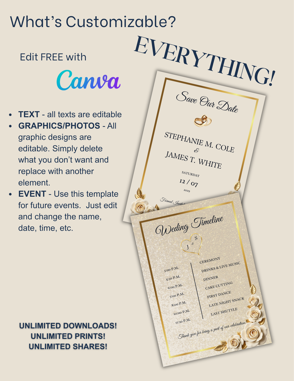 Wedding Invitation Ivory & Gold