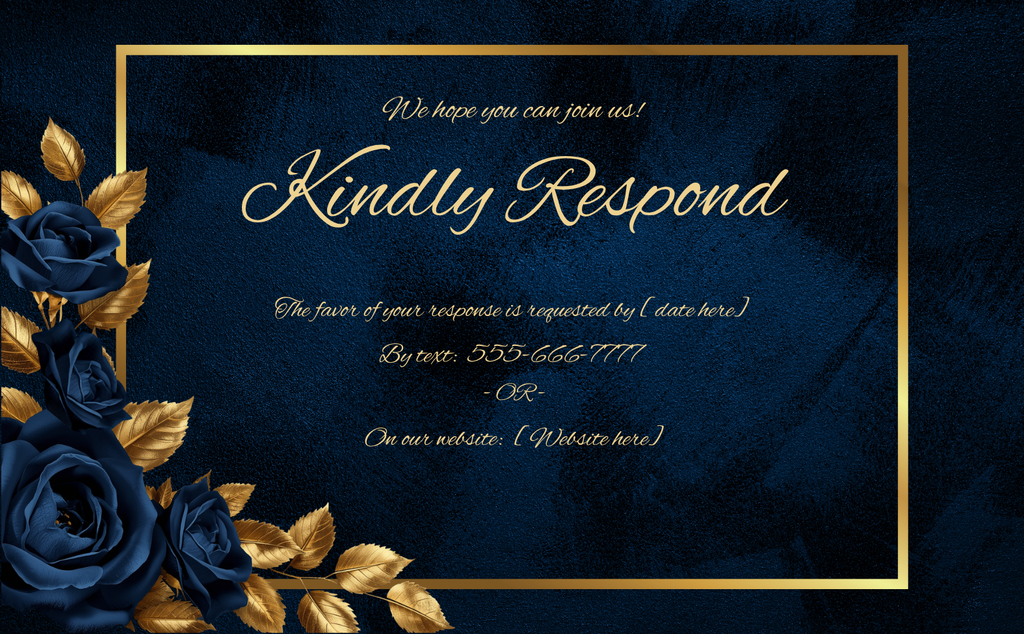 Midnight Sapphire & Gold Rose Wedding Invitation Suite
