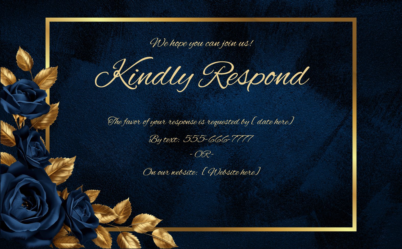 Midnight Sapphire & Gold Rose Wedding Invitation Suite