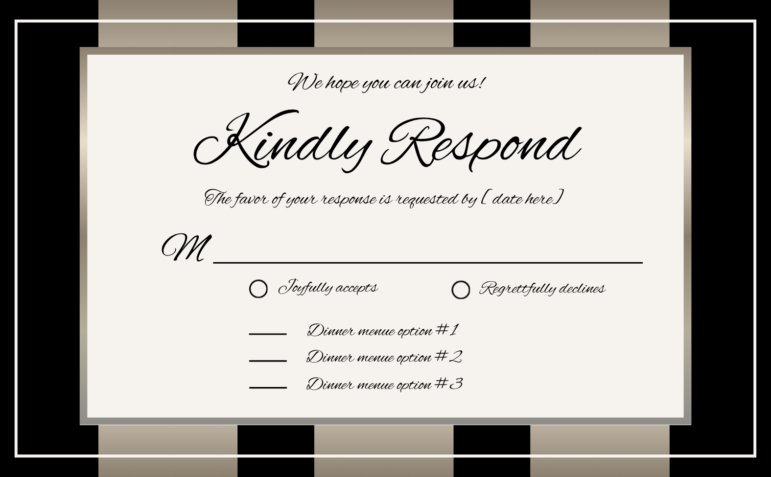Black w/Gold Stripes Wedding Invitation Suite