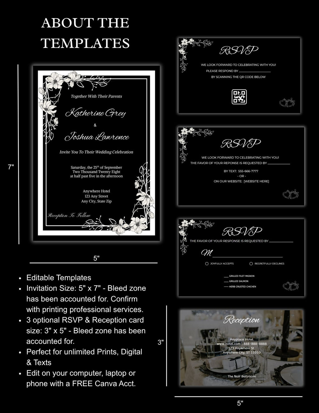 Black Elegant Wedding Invitation Suite