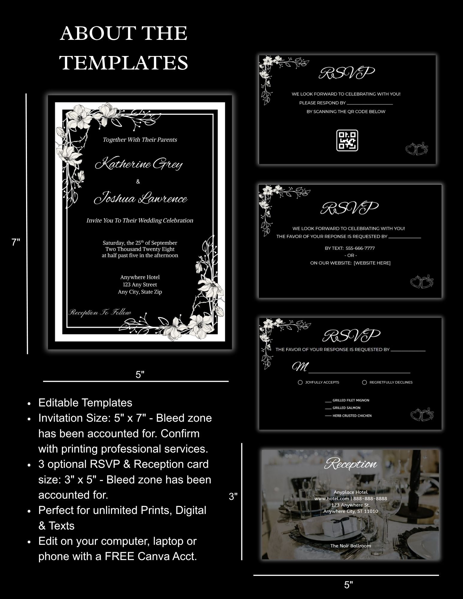 Black Elegant Wedding Invitation Suite