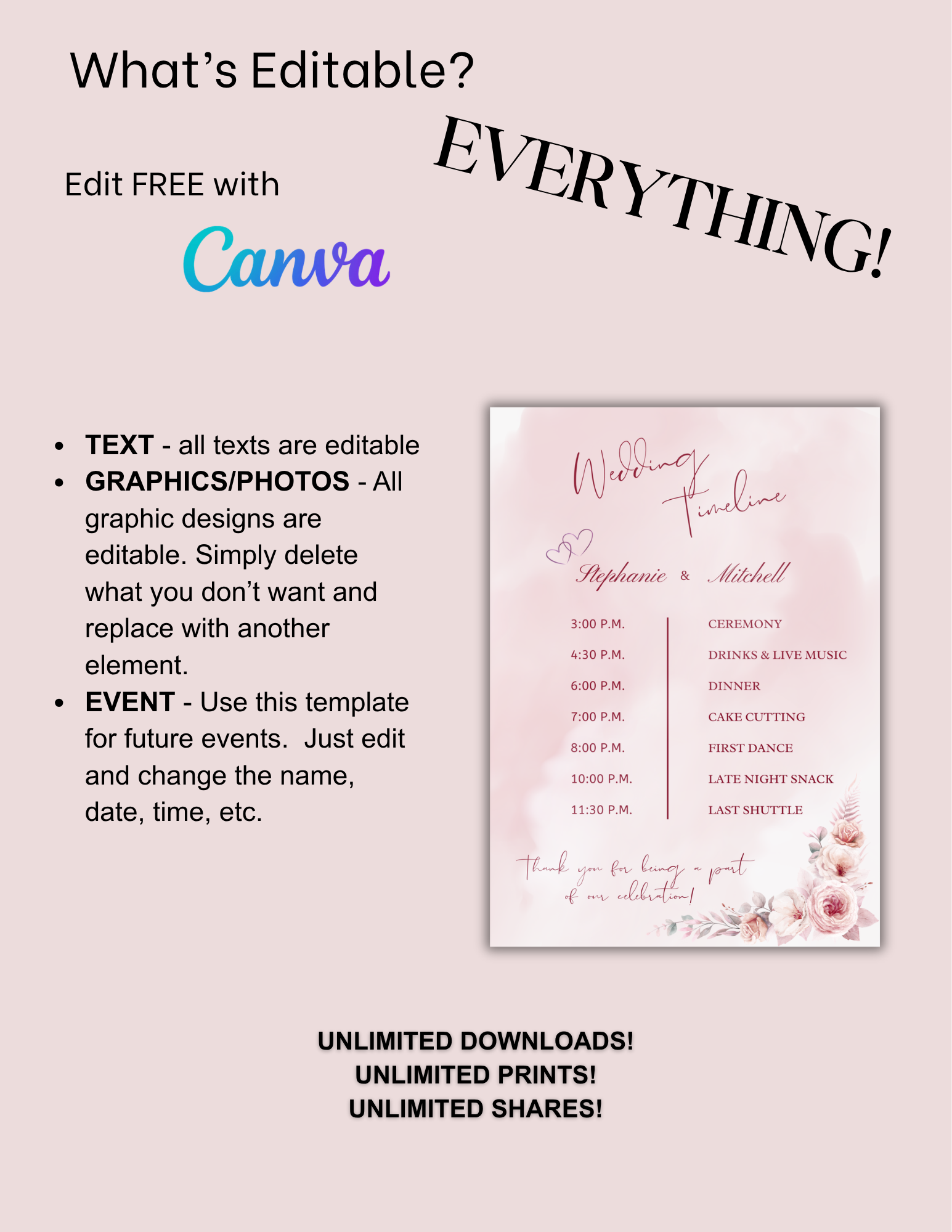 Wedding Invitation - Burgundy & Dusty Rose