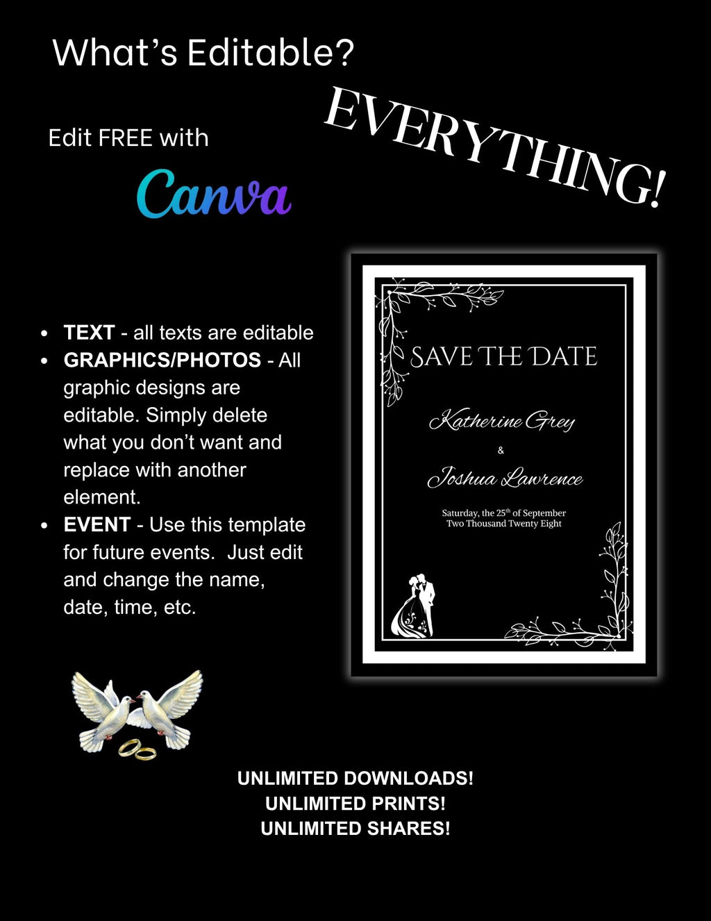 Black Elegant Wedding Invitation Suite
