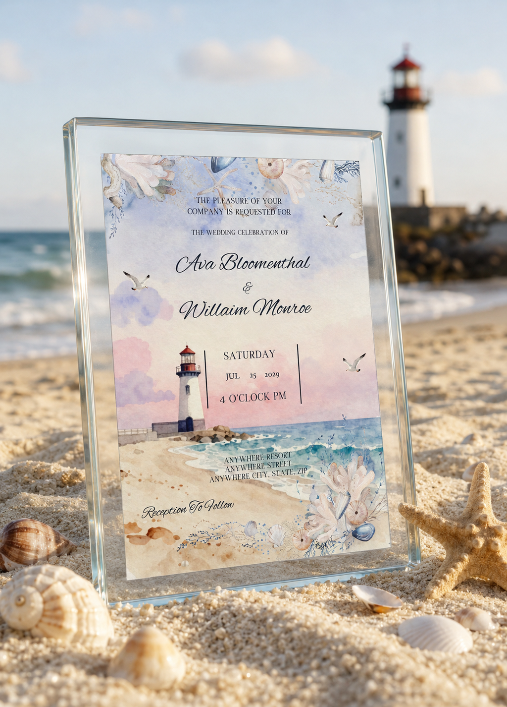 Coastal Lighthouse Wedding Invitation Suite