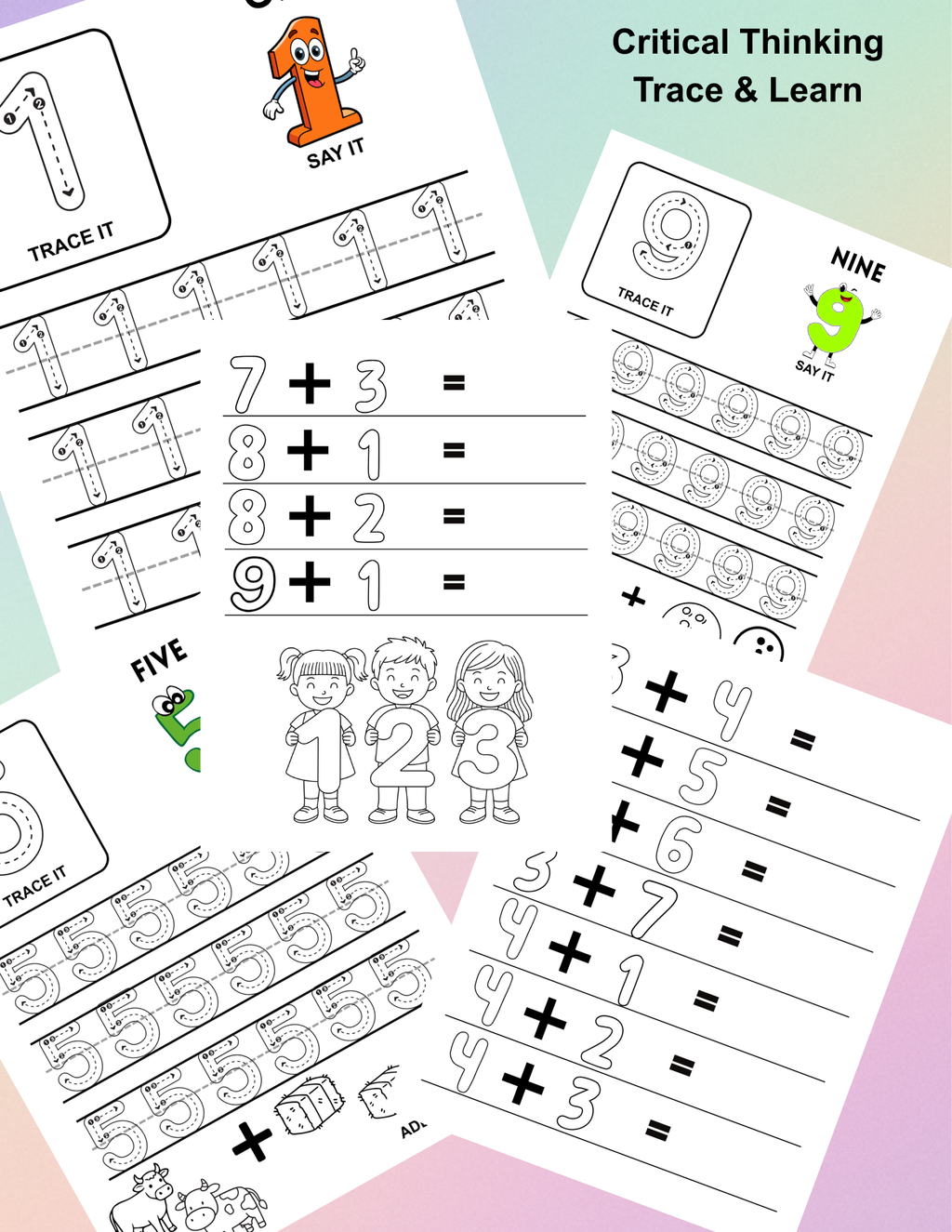 Trace & Learn 1-2-3s Activity Sheets for kids