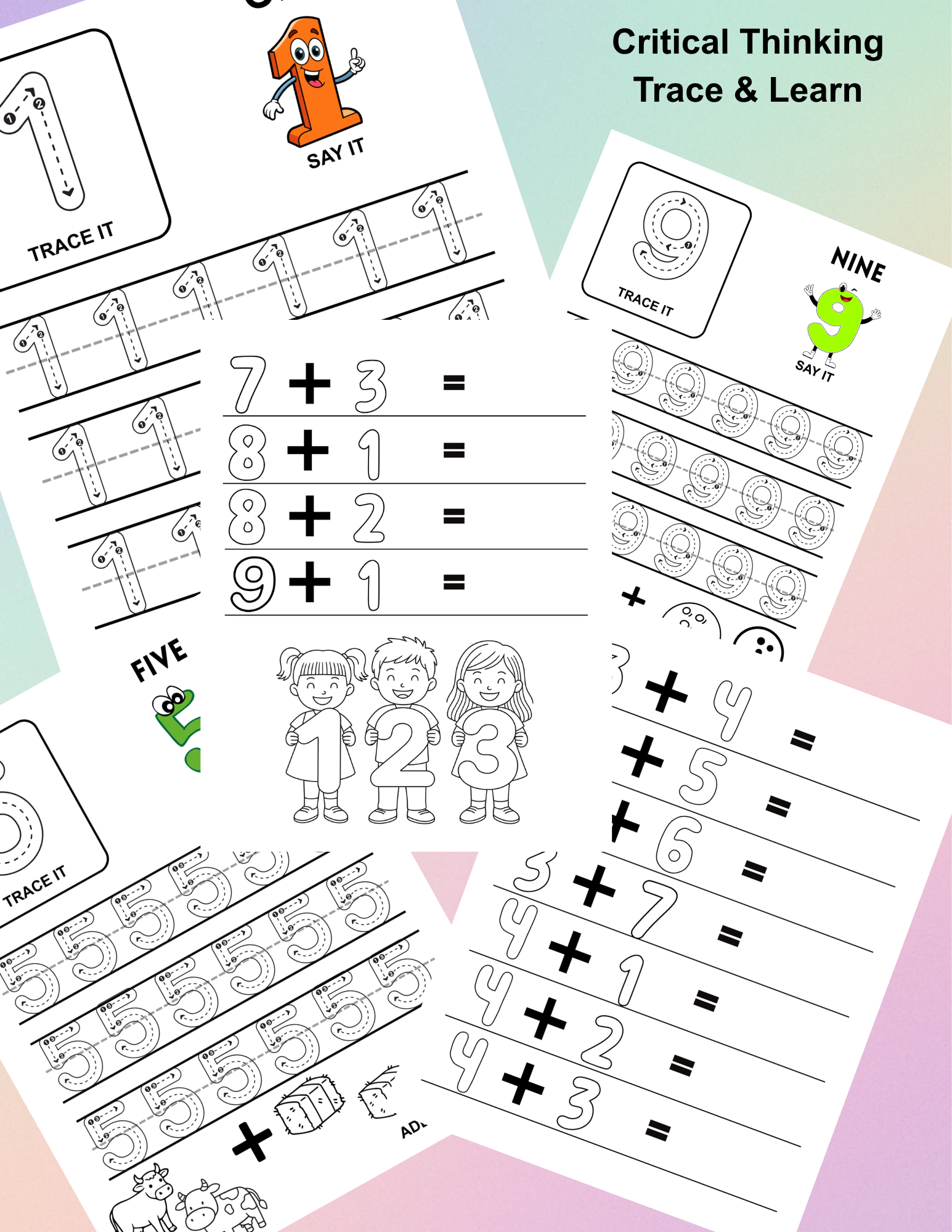 Trace & Learn 1-2-3s Activity Sheets for kids