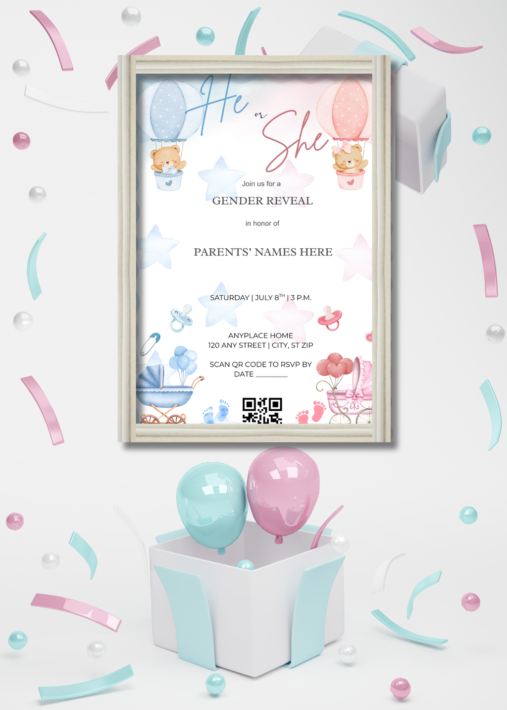 Gender Reveal Invitation Bear
