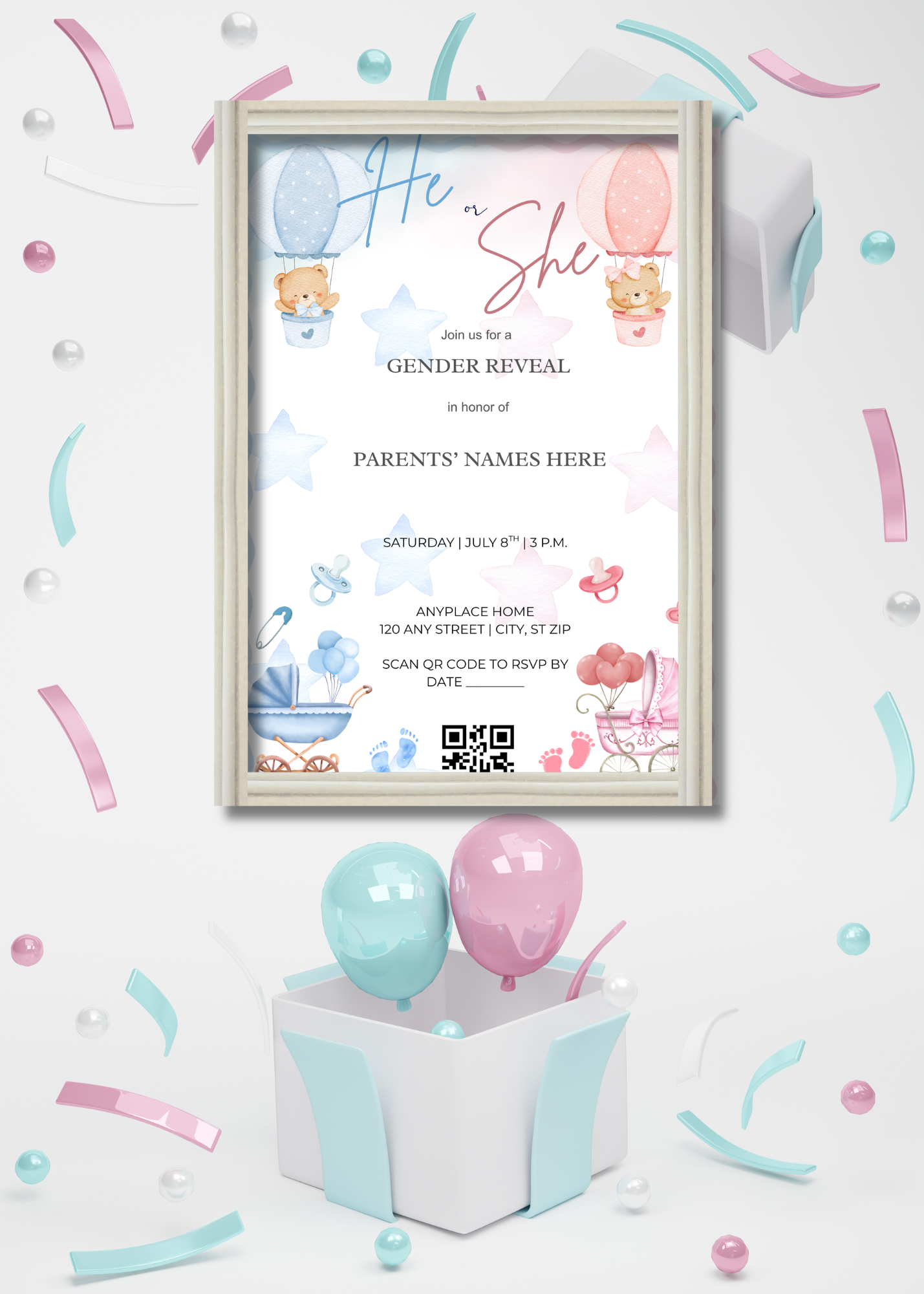 Gender Reveal Invitation Bear