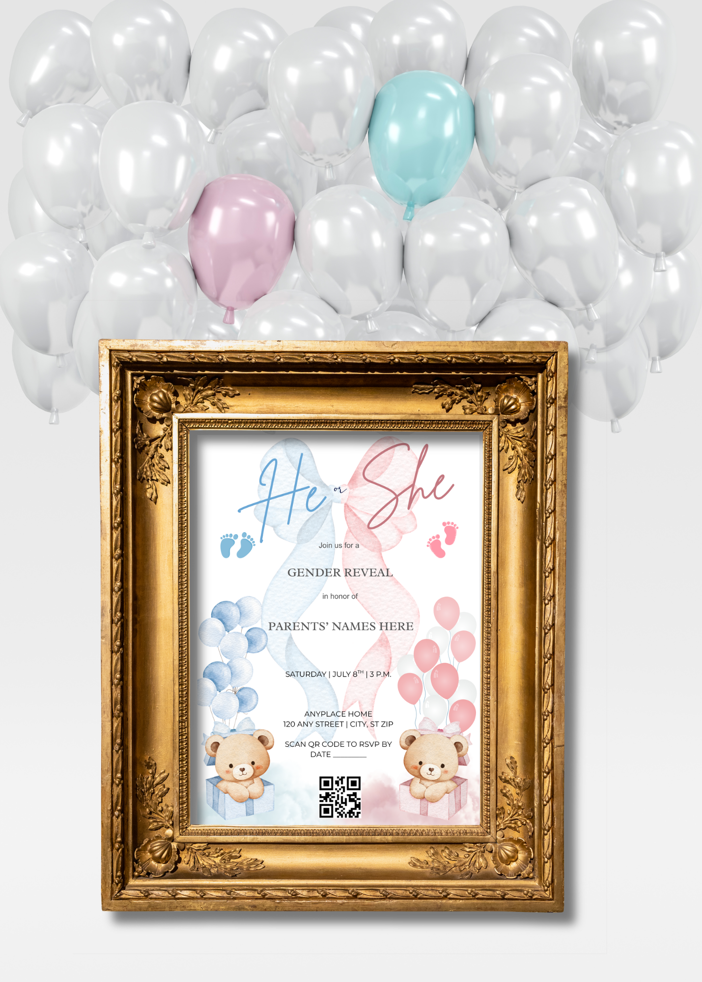 Gender Reveal Invitation - Bow