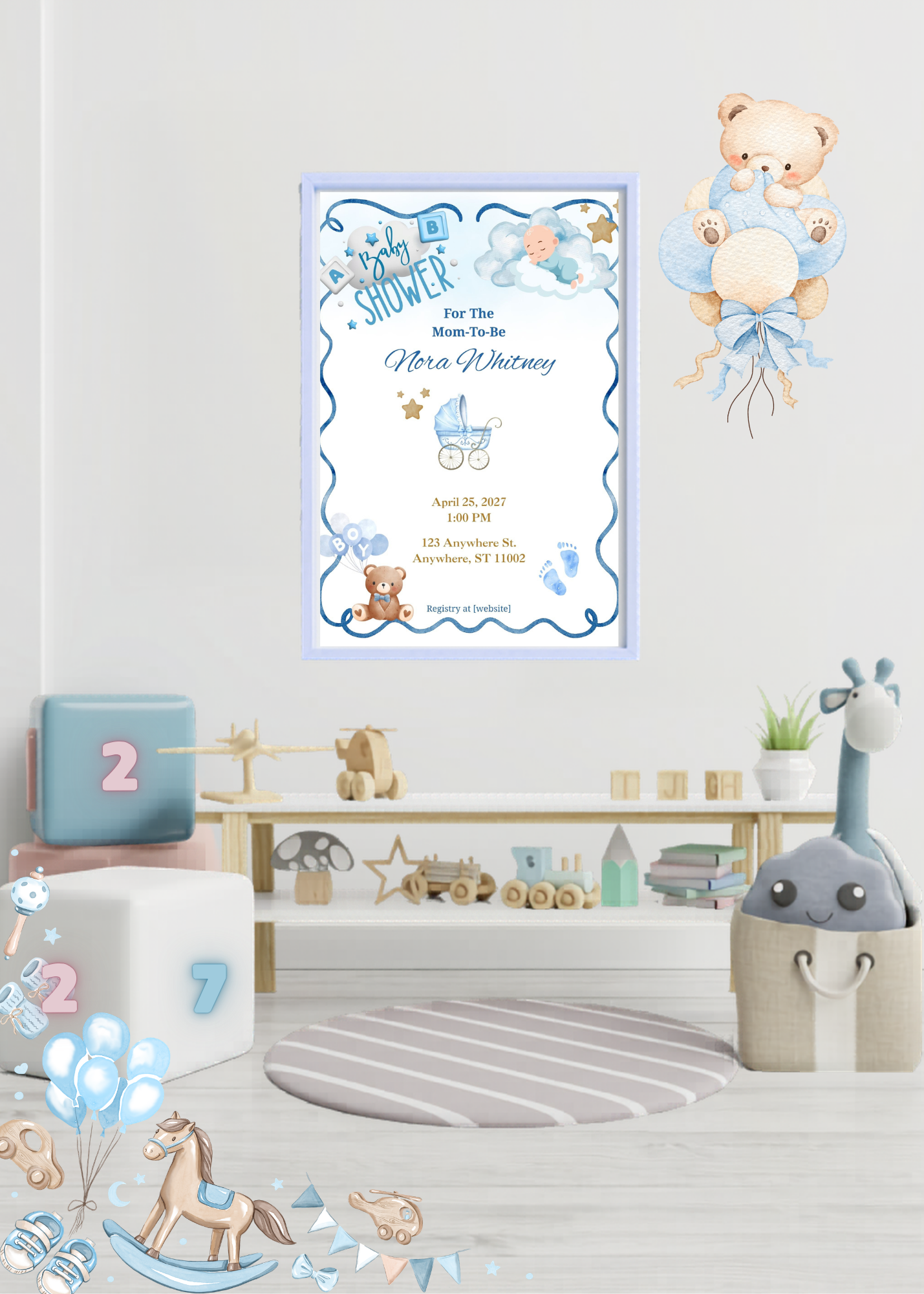 Baby Boy Invitation -Bear