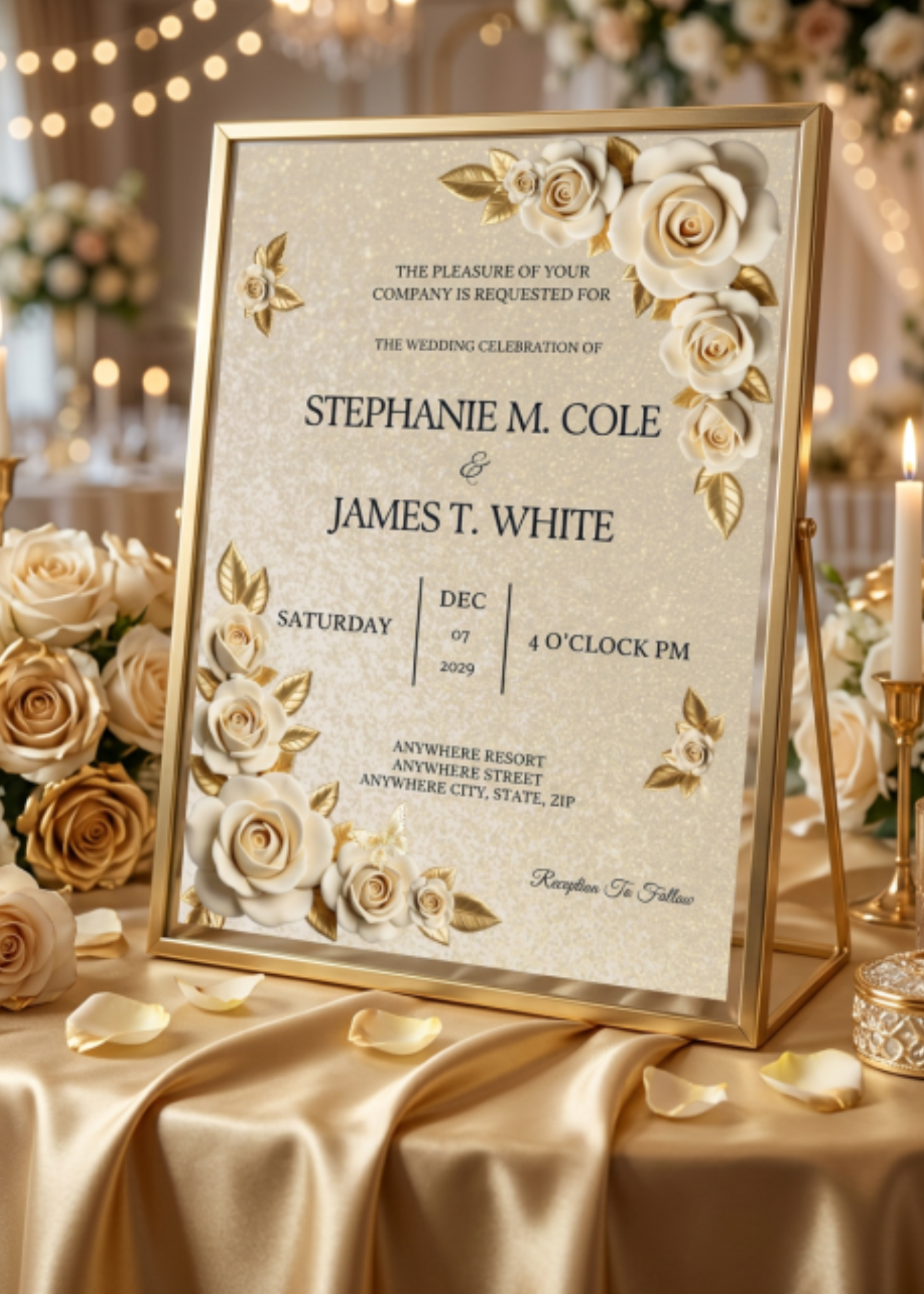 Wedding Invitation Ivory & Gold