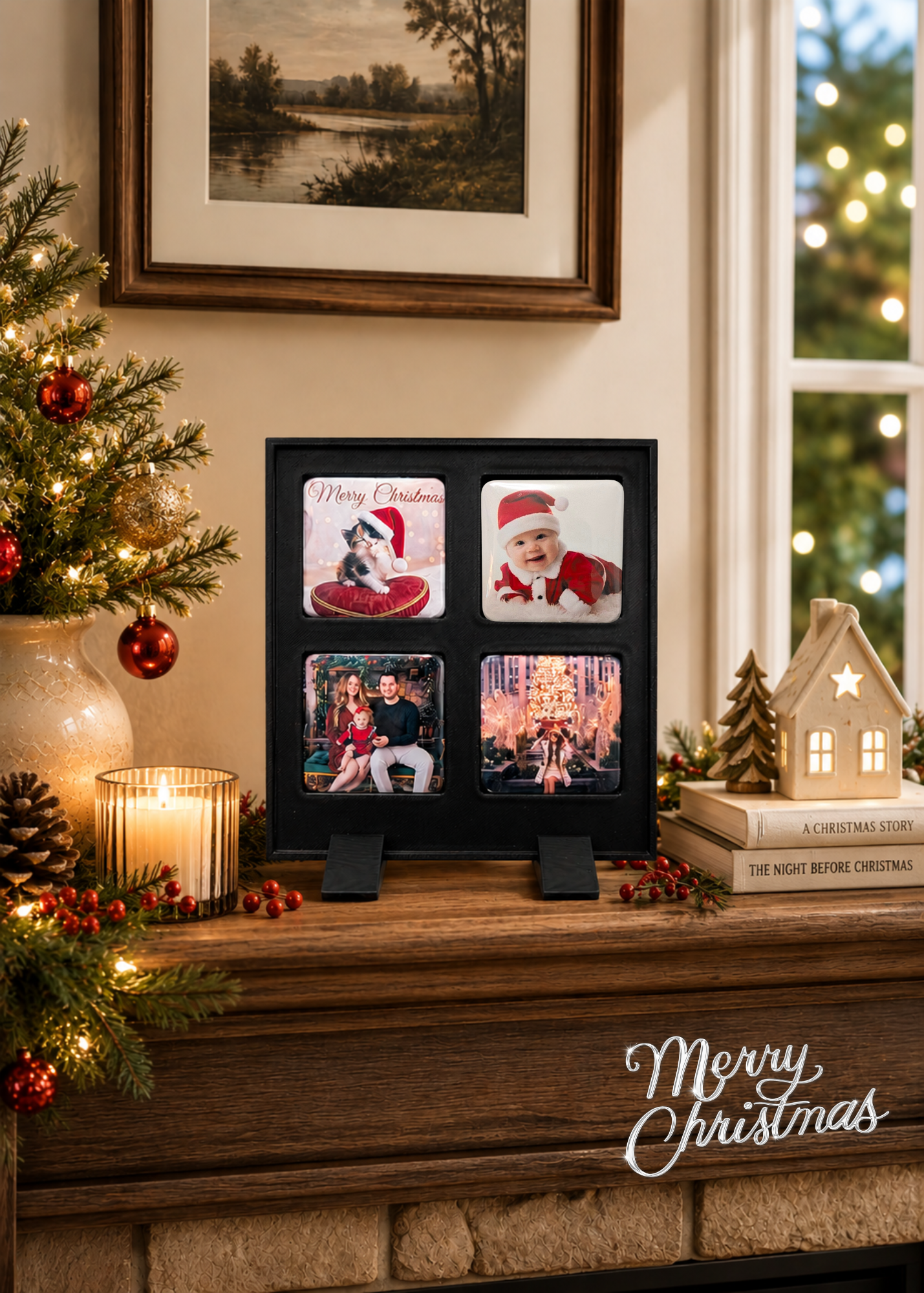 Square Frame Photo Magnets Display - Holiday Keepsake
