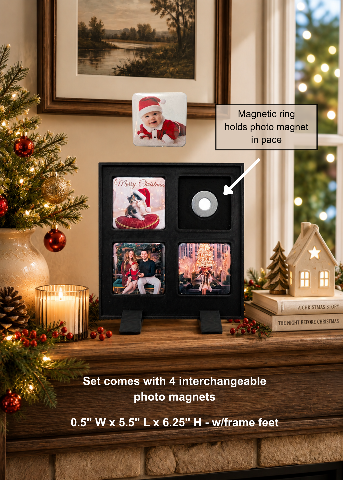 Square Frame Photo Magnets Display - Holiday Keepsake