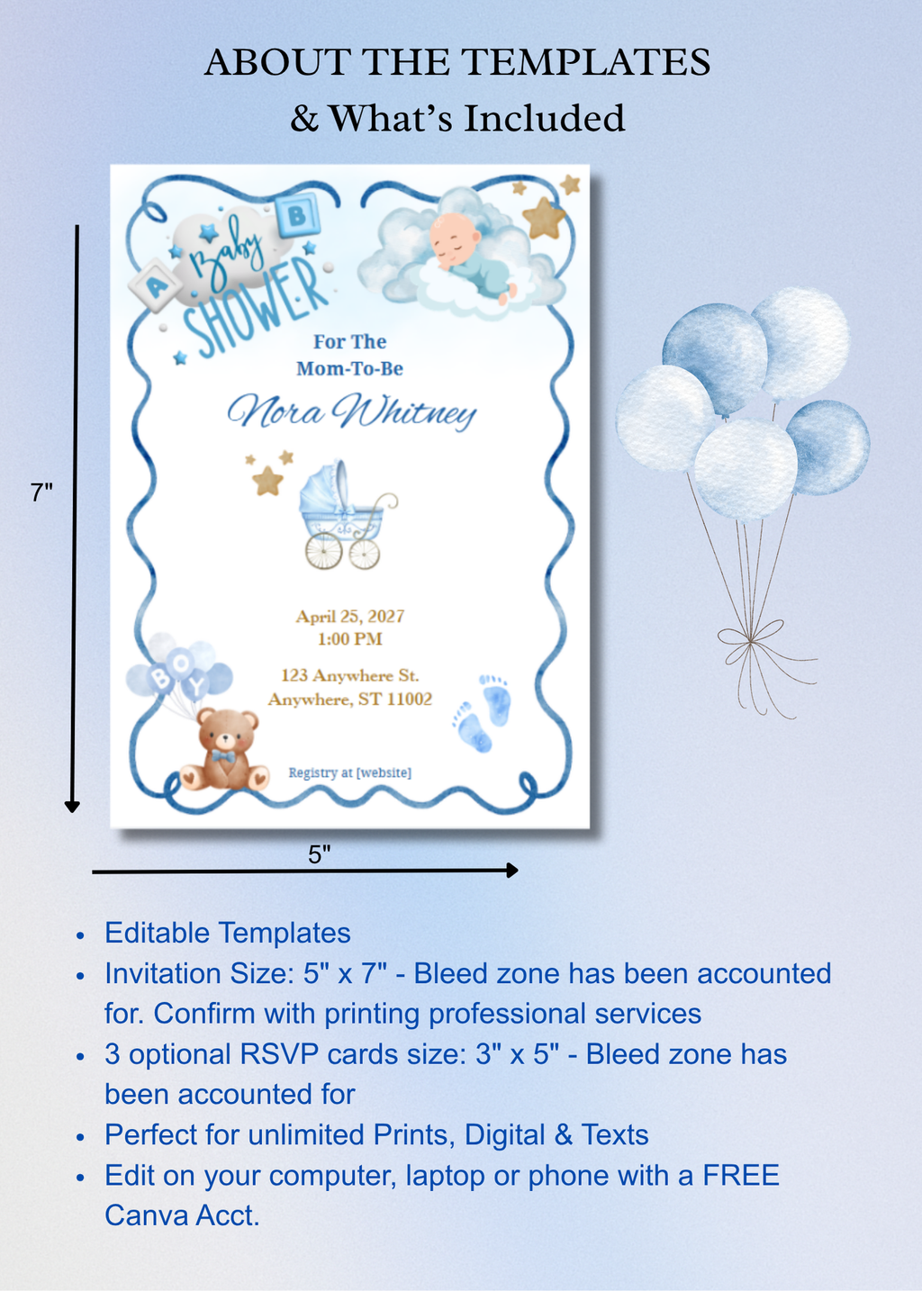 Baby Boy Invitation -Bear