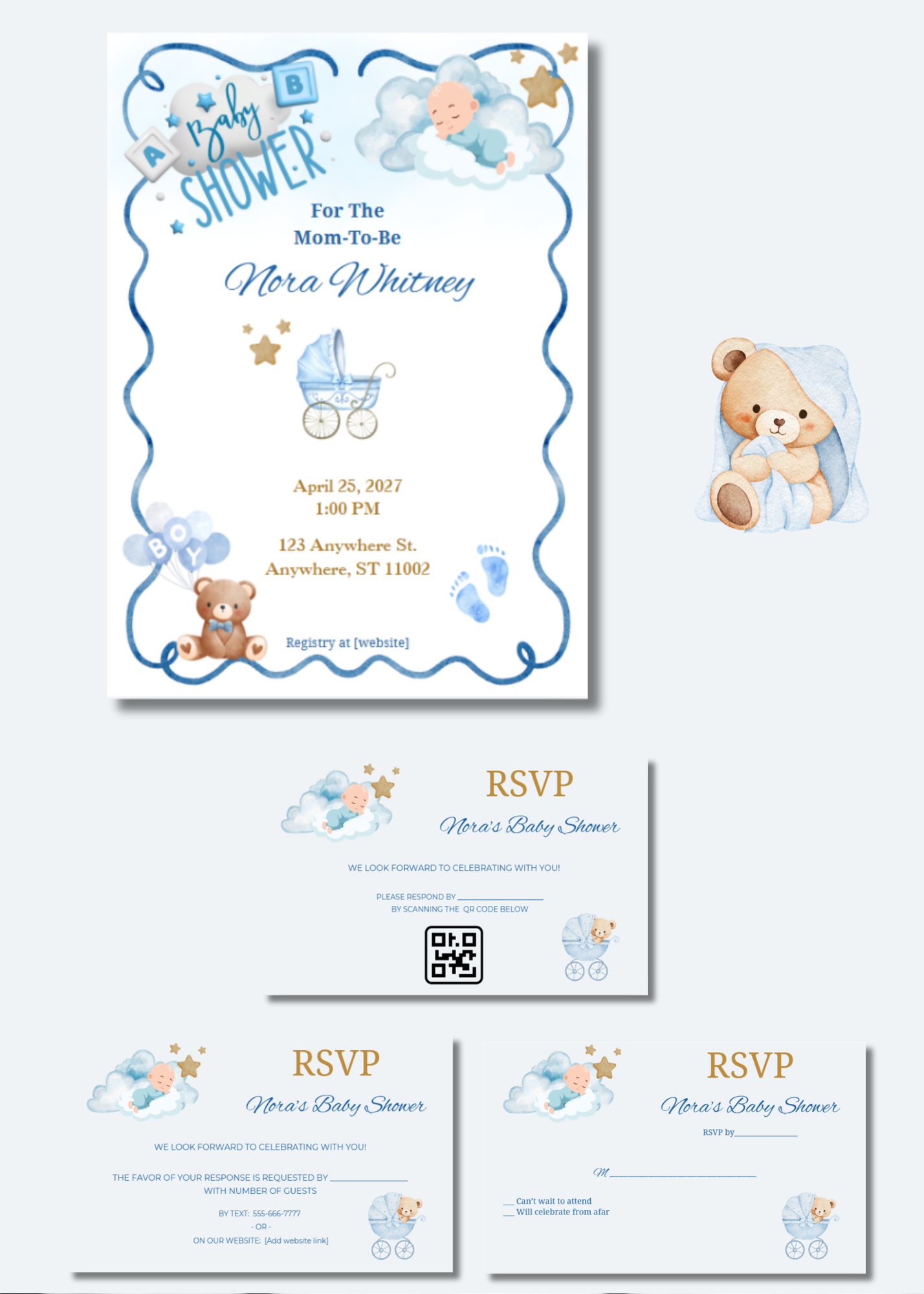 Baby Boy Invitation -Bear